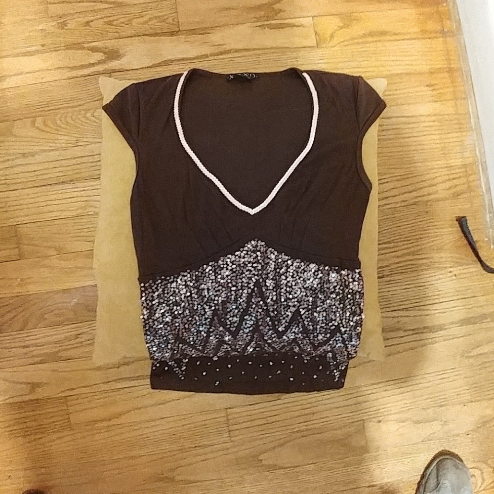 Brown sequined V-neck tank top